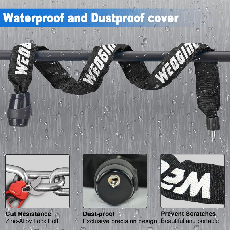 Weogine Bike Chain Lock, Heavy Duty Anti-Theft Bicycle Chain Lock, 2.72 Ft Security Bike Locks with 3 Keys, Waterproof Lock Chain for Bike, Bicycle, Scooter, Motorcycle, Door, Gate, Fence - Image 4